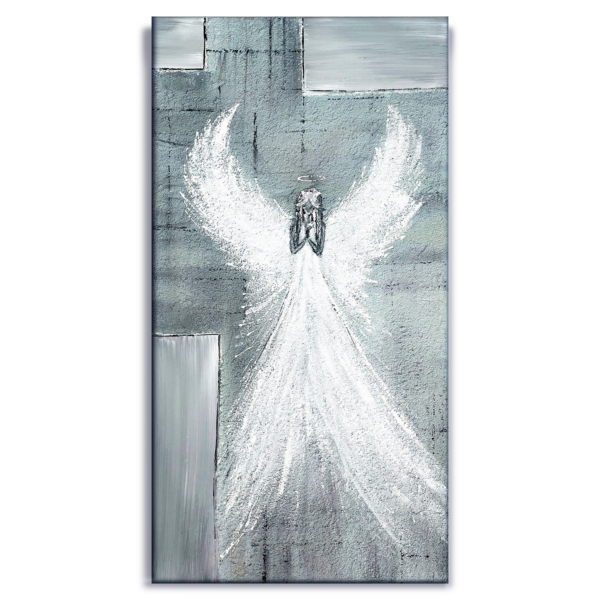 Obraz s motivem anděla se 3D efektem v černobílém provedení.