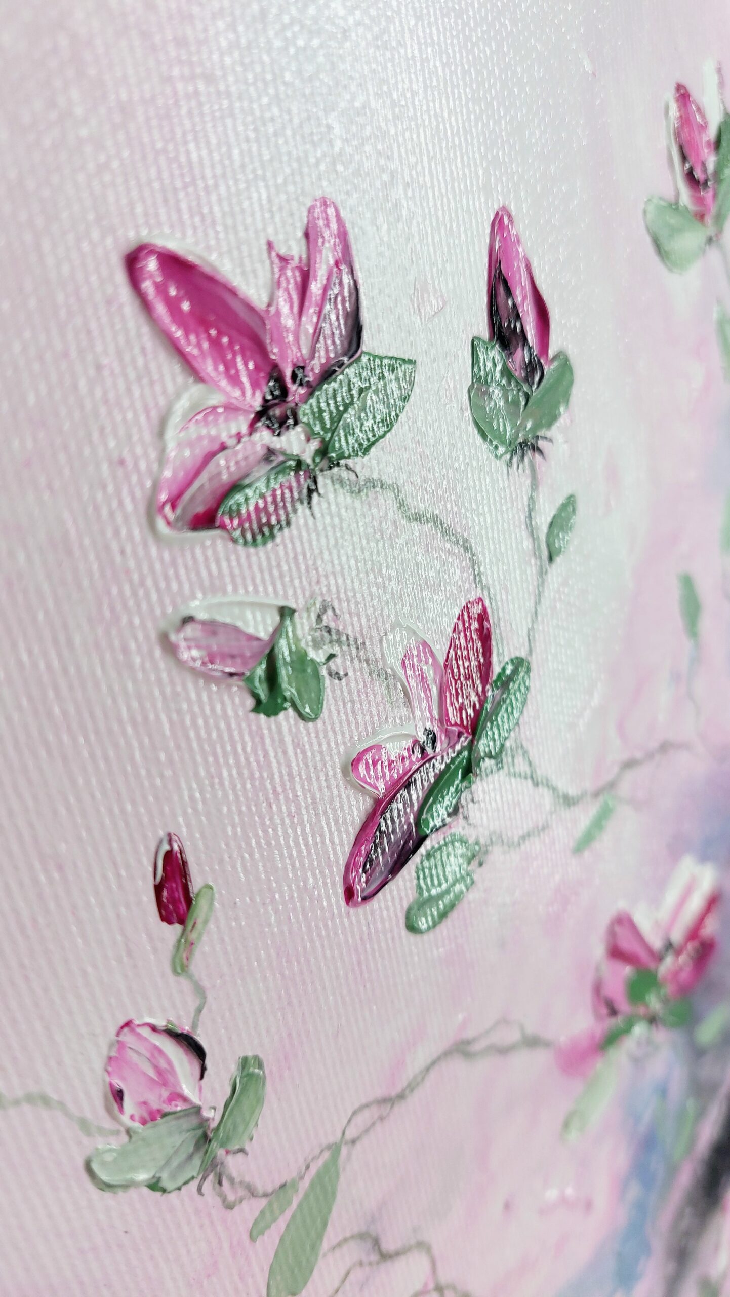 Květiny se struktury na ručně malovaném obraze.